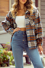 Load image into Gallery viewer, Cinnamon Plaid Print Chest Pockets Turn Down Collar Shacket
