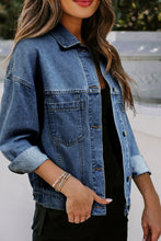 Load image into Gallery viewer, Dark Blue Washed Oversize Pocketed Denim Jacket
