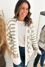 Load image into Gallery viewer, Smoke Gray Gingham Striped Knitted Open Front Cardigan
