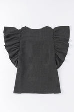 Load image into Gallery viewer, Black Ribbed Knit Ruffled Short Sleeve T Shirt
