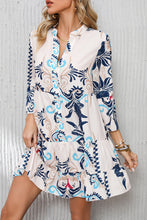 Load image into Gallery viewer, White Printed Tribal Print Bracelet Sleeve Buttoned Mini Dress
