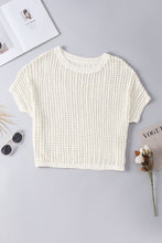 Load image into Gallery viewer, Apricot Fishnet Knit Ribbed Round Neck Short Sleeve Sweater Tee
