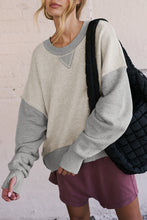 Load image into Gallery viewer, Light Grey Color Block Thumbhole Sleeve Drop Shoulder Sweatshirt
