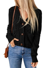 Load image into Gallery viewer, Black Front Pockets Buttons Textured Cardigan
