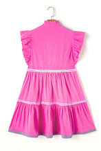 Load image into Gallery viewer, Strawberry Pink Ric Rac Colorblock Flutter Sleeve V Neck Tiered Dress
