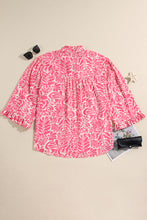 Load image into Gallery viewer, Pink Plus Size Floral Print Frilled Neck Puff Sleeve Top
