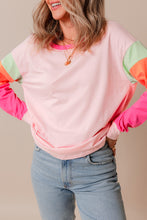 Load image into Gallery viewer, Green Colorblock Patchwork Long Sleeve Loose Top
