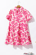 Load image into Gallery viewer, Pink Floral Tiered Puff Sleeve Mini Shirt Dress
