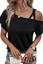 Load image into Gallery viewer, Rose Asymmetric Criss Cross One Shoulder T Shirt
