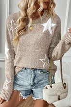 Load image into Gallery viewer, Khaki Star Pattern Drop Shoulder Sweater
