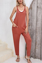 Load image into Gallery viewer, Gold Flame Side Pockets Harem Pants Sleeveless V Neck Jumpsuit
