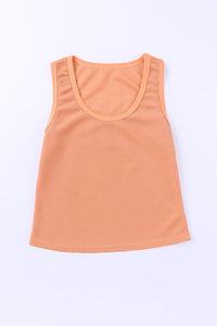 Green Plain Waffle Knit U Neck Tank Top