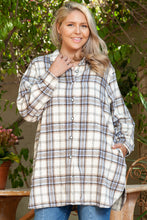 Load image into Gallery viewer, White Plaid Print Tunic Plus Size Shacket with Slits
