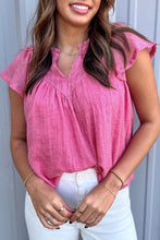 Load image into Gallery viewer, Bright Pink Textured Split Neck Patchwork Flutter Gauze Blouse
