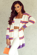 Load image into Gallery viewer, Multicolor Striped Long Sleeve Ribbed Trim Button Cardigan
