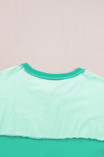 Load image into Gallery viewer, Bright Green Contrast Color Patchwork Half Button T Shirt
