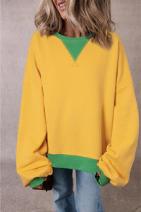 White Color Block Patch Drop Shoulder Oversized Sweatshirt