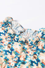 Load image into Gallery viewer, Sky Blue Floral Print Frilled Mock Neck Puff Sleeve Blouse
