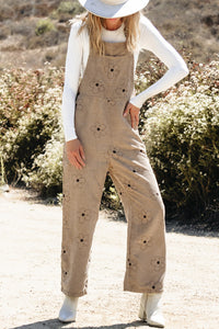 Khaki Flower Print Corduroy Overalls