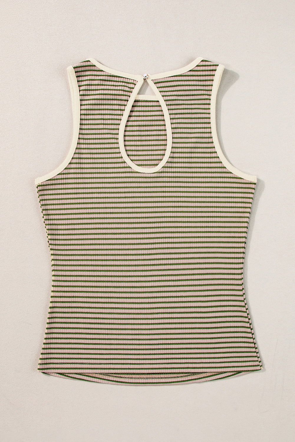 White Striped Print Ribbed Knit Sleeveless Top