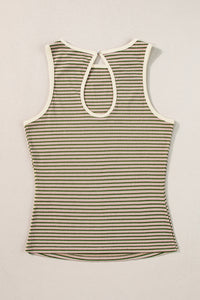 White Striped Print Ribbed Knit Sleeveless Top
