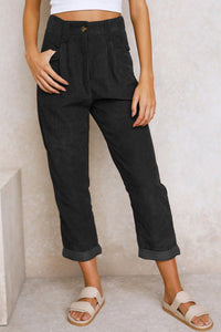 Gray Corduroy High Waist Straight Leg Pants