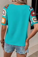 Load image into Gallery viewer, Turquoise Floral Crochet Short Sleeve Top
