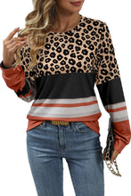 Load image into Gallery viewer, Khaki Leopard Color Block Crewneck Long Sleeve Top
