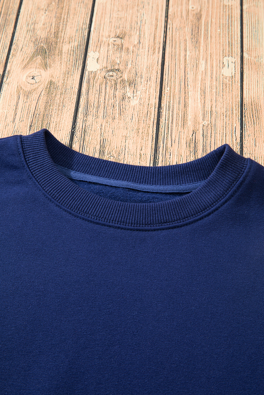 Navy Blue Solid Fleece Lined Drop Shoulder Terry Sweatshirt