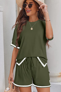 Apricot Contrast Trim Tee and Shorts Set