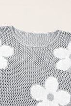 Load image into Gallery viewer, Light Grey Big Flower Hollowed Knit Drop Shoulder Sweater
