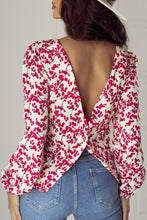 Load image into Gallery viewer, Red Floral Print Long Sleeve Open Back Blouse
