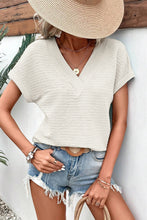 Load image into Gallery viewer, Pale Khaki Textured Wide Sleeve V Neck T Shirt
