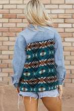 Load image into Gallery viewer, Blue Aztec Printed Denim Jacket
