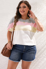 Load image into Gallery viewer, White Colorblock Patchwork Batwing Sleeve Ribbed Plus T Shirt
