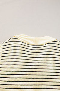 Black Stripe Turn-down V Neck Sweater Tank Top