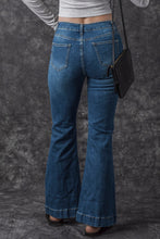 Load image into Gallery viewer, Blue High Waist Seam Stitching Pocket Flare Jeans
