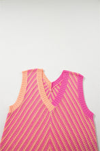 Load image into Gallery viewer, Strawberry Pink Contrast Chevron Knit V Neck Sweater Vest
