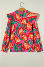 Load image into Gallery viewer, Rose Floral Print Pleated Ruffled O Neck Plus Size Blouse
