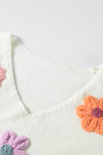 Load image into Gallery viewer, White Crochet Flower V Neck Sweater
