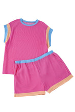 Load image into Gallery viewer, Bright Pink Textured Knit Contrast Trim Plus Shorts Set
