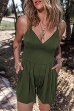 Load image into Gallery viewer, Moss Green Spaghetti Straps Cinched Waist Ribbed Romper
