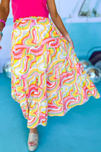 Load image into Gallery viewer, Pink Abstract Print Tiered Flowy Maxi Skirt
