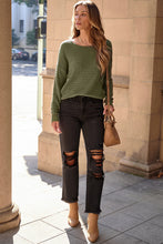 Load image into Gallery viewer, Green Textured Knit Round Neck Dolman Sleeve Sweater
