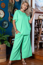 Load image into Gallery viewer, Mint Green Textured Batwing Sleeve Tee Wide Leg Pants Plus Size Set
