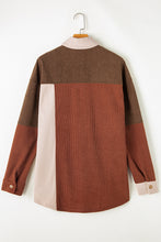 Load image into Gallery viewer, Cinnamon Colorblock Curved Hem Corduroy Shacket with Pocket
