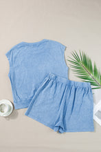 Load image into Gallery viewer, Dusk Blue Mineral Wash Tee and Drawstring Shorts Set
