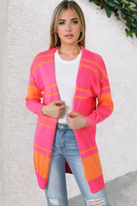 Multicolor Striped Long Sleeve Ribbed Trim Button Cardigan