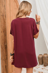 Gray Side Pockets Short Sleeve Tunic Top