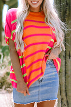 Load image into Gallery viewer, Strawberry Pink Bright Striped Short Sleeve Knit Top
